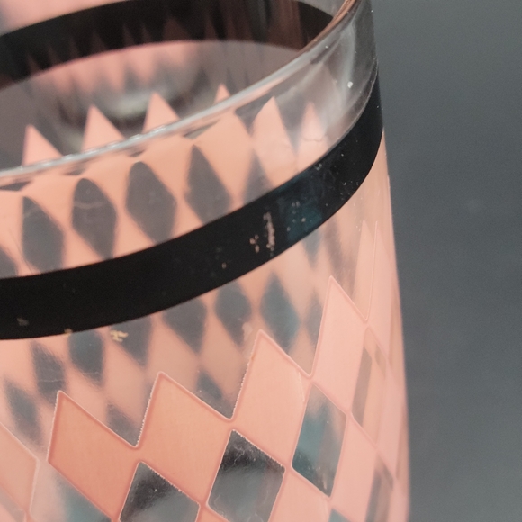 1950's Retro Hazel Atlas Harlequin Pink Diamond Argyle Glass Tumblers - Picture 8 of 8